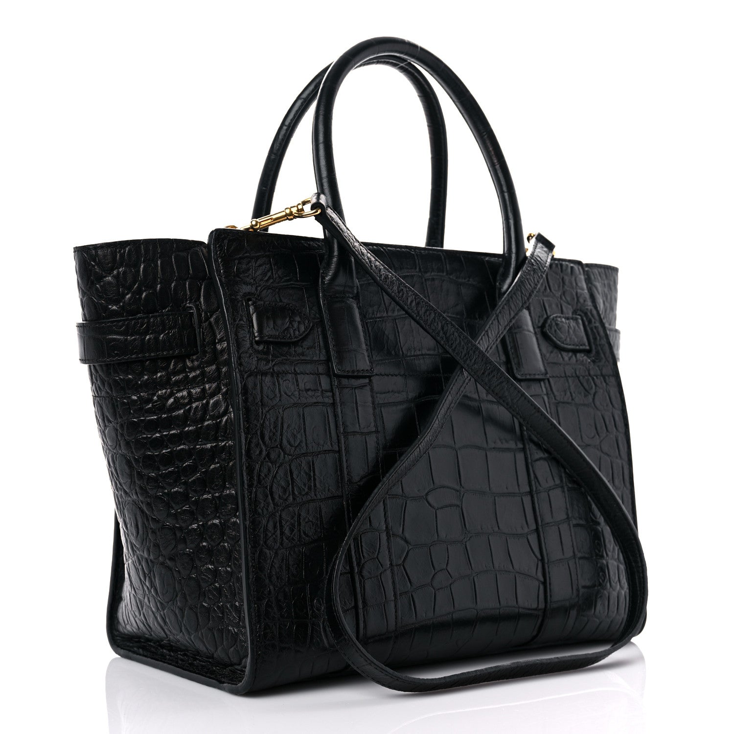 Mulberry Crocodile Embossed Calfskin Small Zipped Bayswater Black 2 of 12