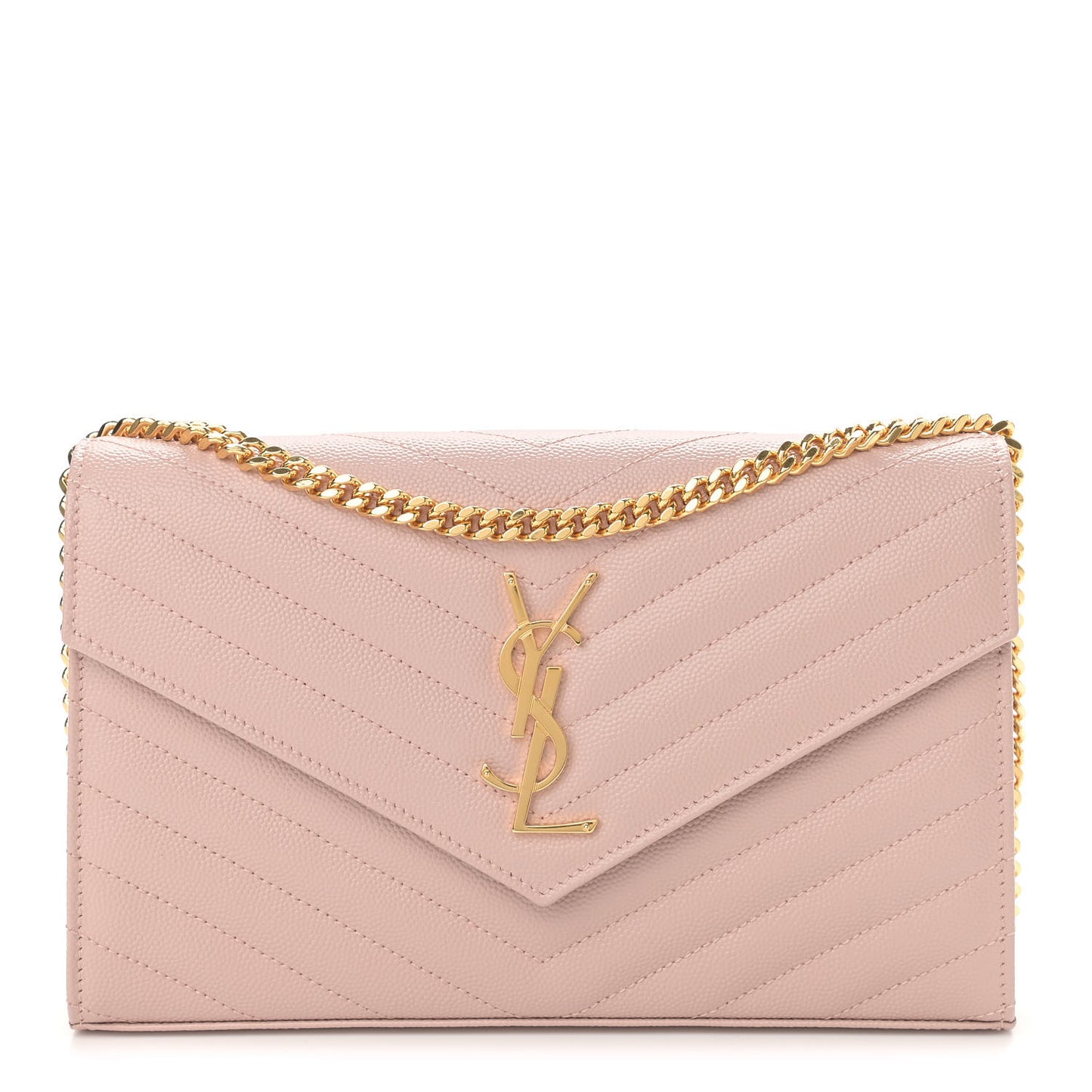 Grain De Poudre Matelasse Chevron Monogram Chain Wallet Pale Pink