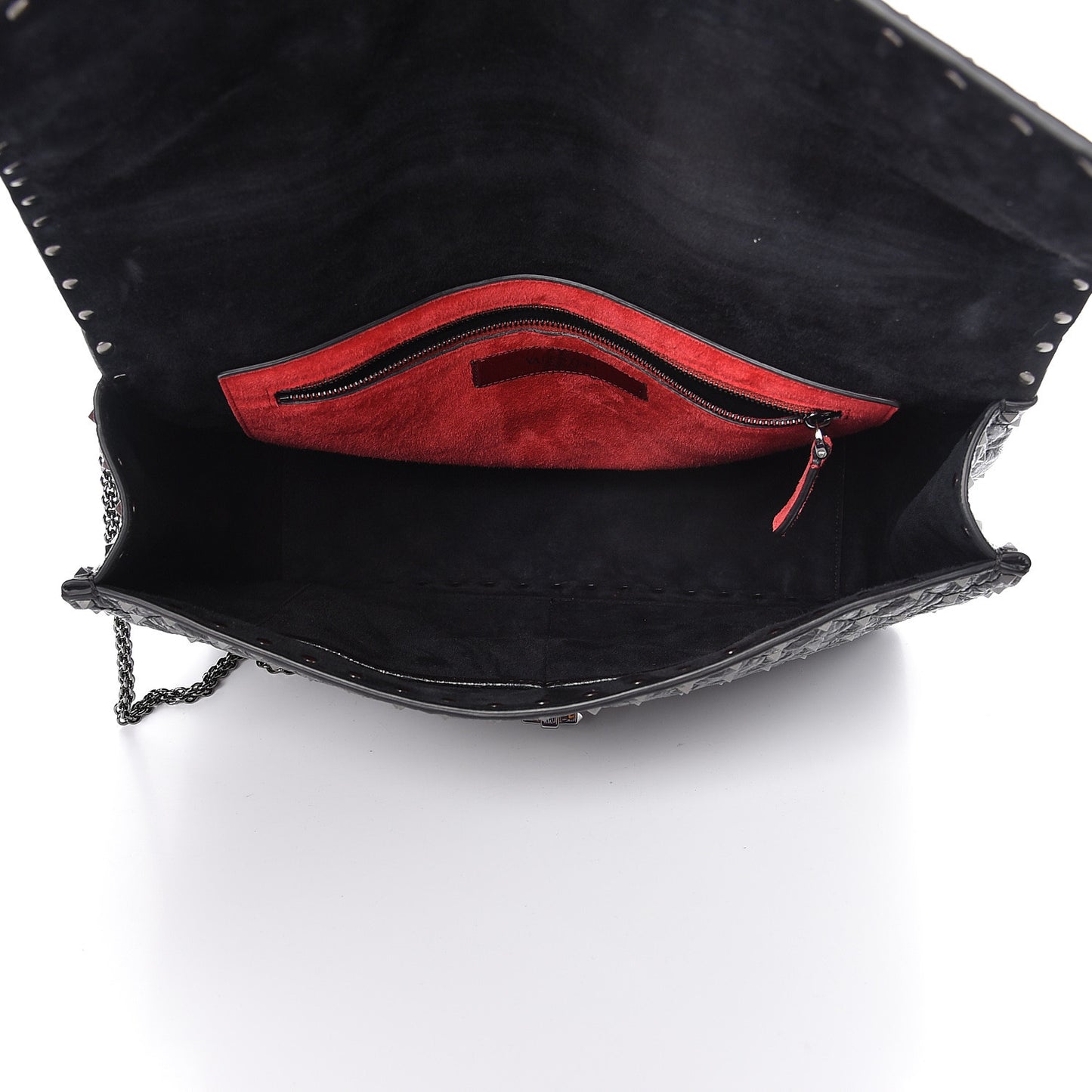 Craquele Nappa Large Rockstud Spike Shoulder Bag Black