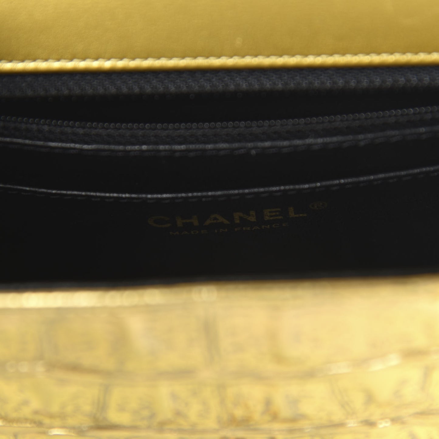 Metallic Calfskin Crocodile Embossed Cocodile Rectangular Mini Flap Gold