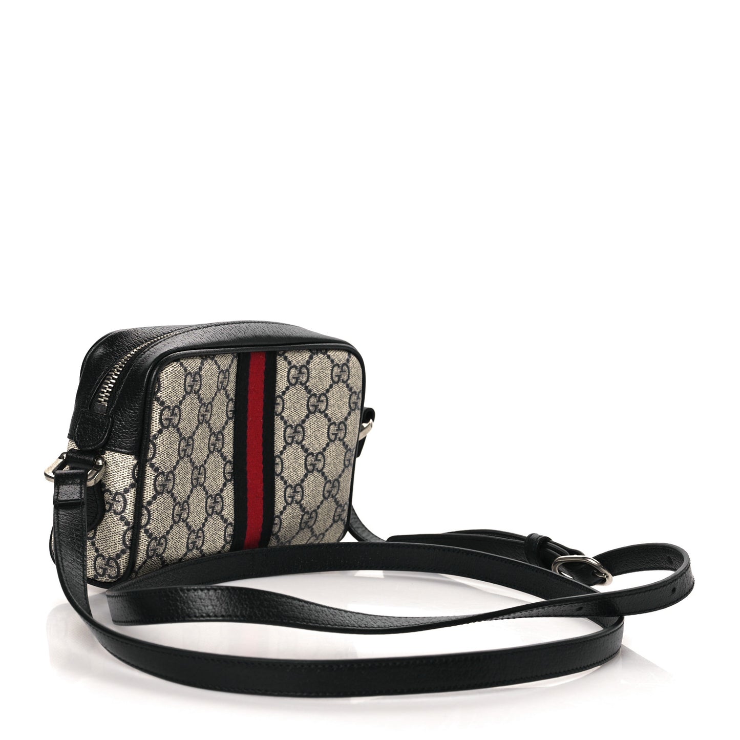 GG Supreme Monogram Textured Dollar Calfskin Web Mini Ophidia Shoulder Bag Beige Blue