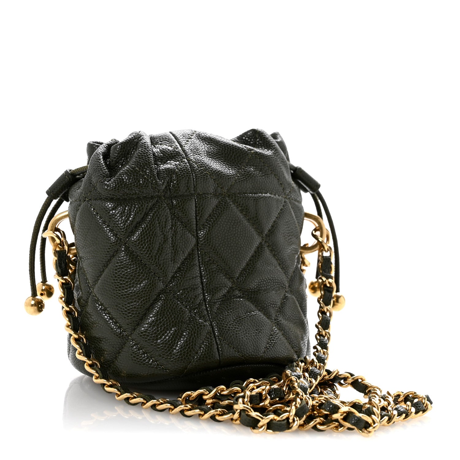 Chanel Caviar Quilted Coco First Bucket Clutch With Chain Khaki 3 of 12