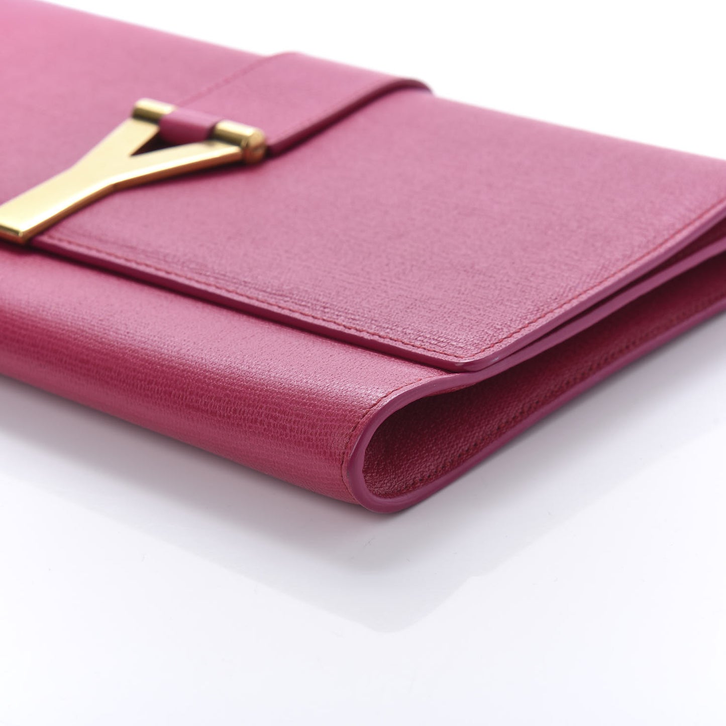 Textured Calfskin Y Ligne Clutch Fuchsia