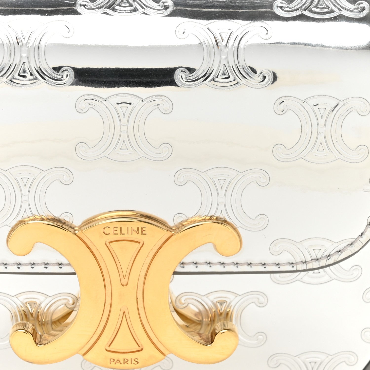 Celine Mirror Calfskin Triomphe Embossed Mini Claude Silver 8 of 11