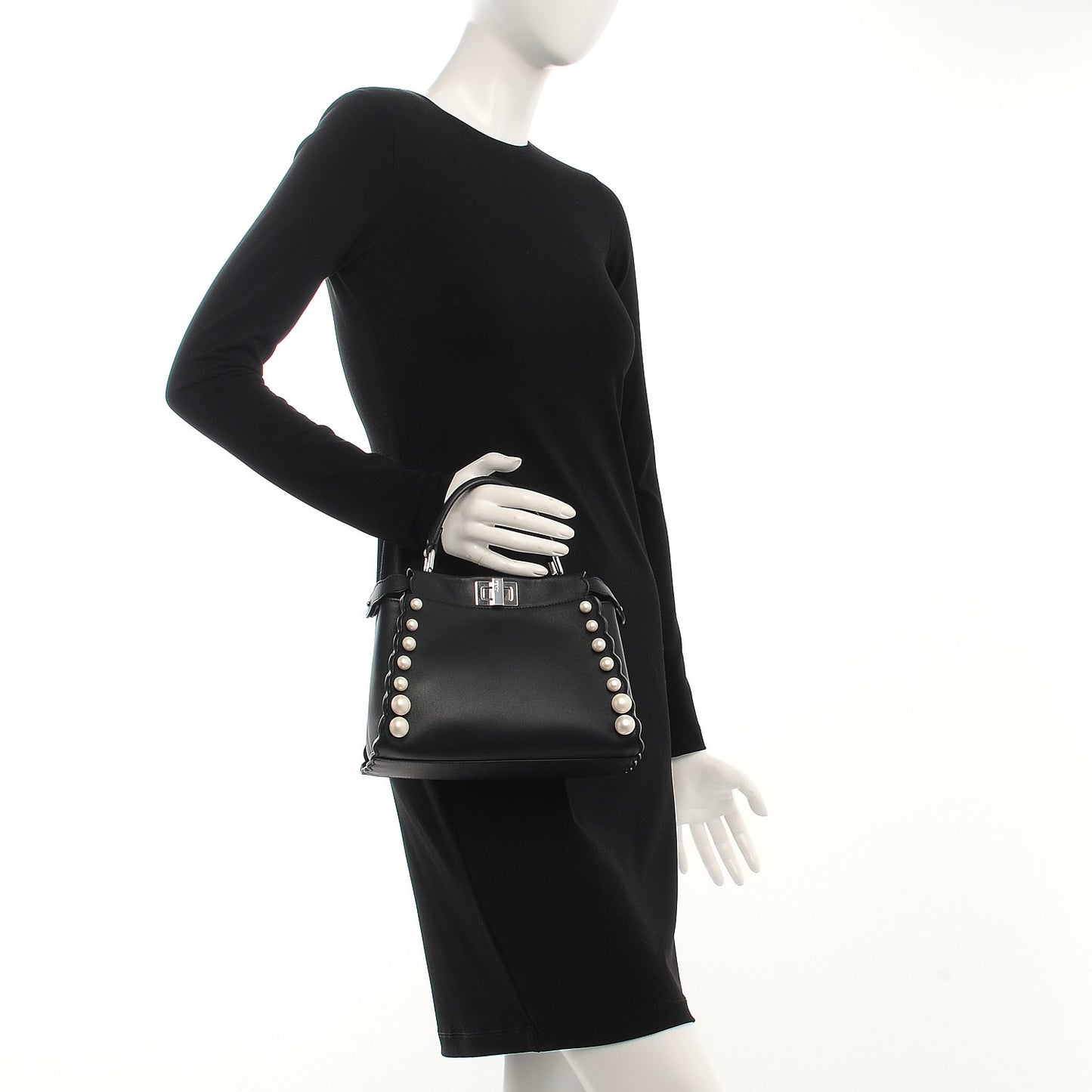 Vitello Seta Shiny Nappa Pearl Scallopped Studded Mini Peekaboo Iconic Satchel Black