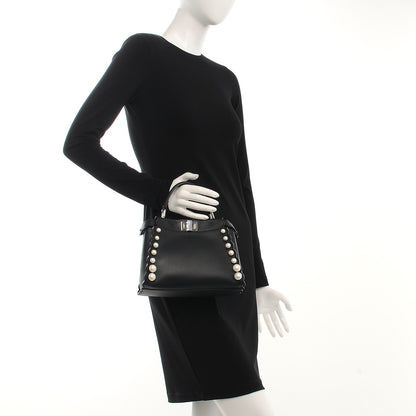 Fendi Vitello Seta Shiny Nappa Pearl Scallopped Studded Mini Peekaboo Iconic Satchel Black 3 of 9
