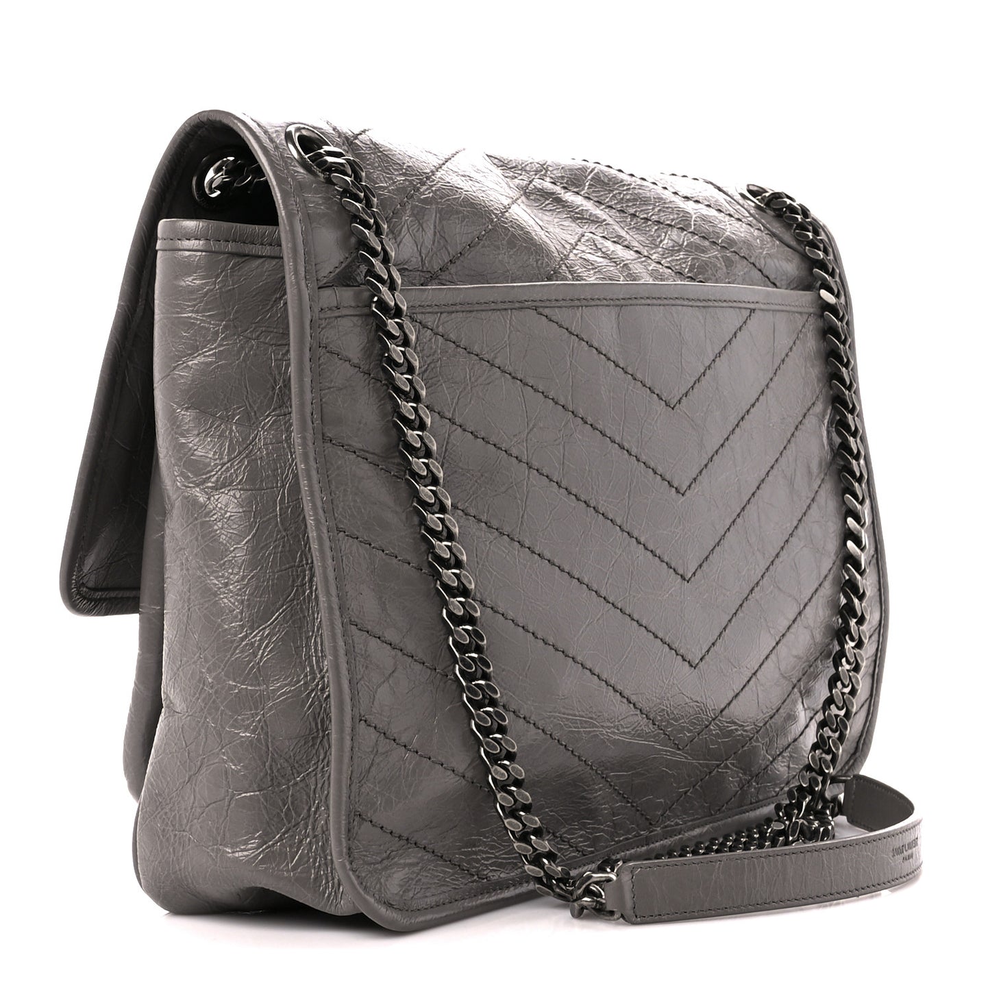 Crinkled Calfskin Matelasse Monogram Large Niki Chain Satchel Storm