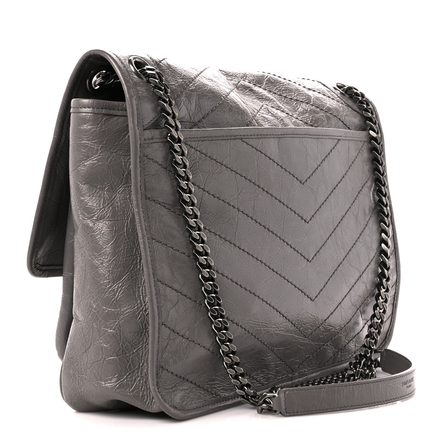 Saint Laurent Crinkled Calfskin Matelasse Monogram Large Niki Chain Satchel Storm 3 of 11