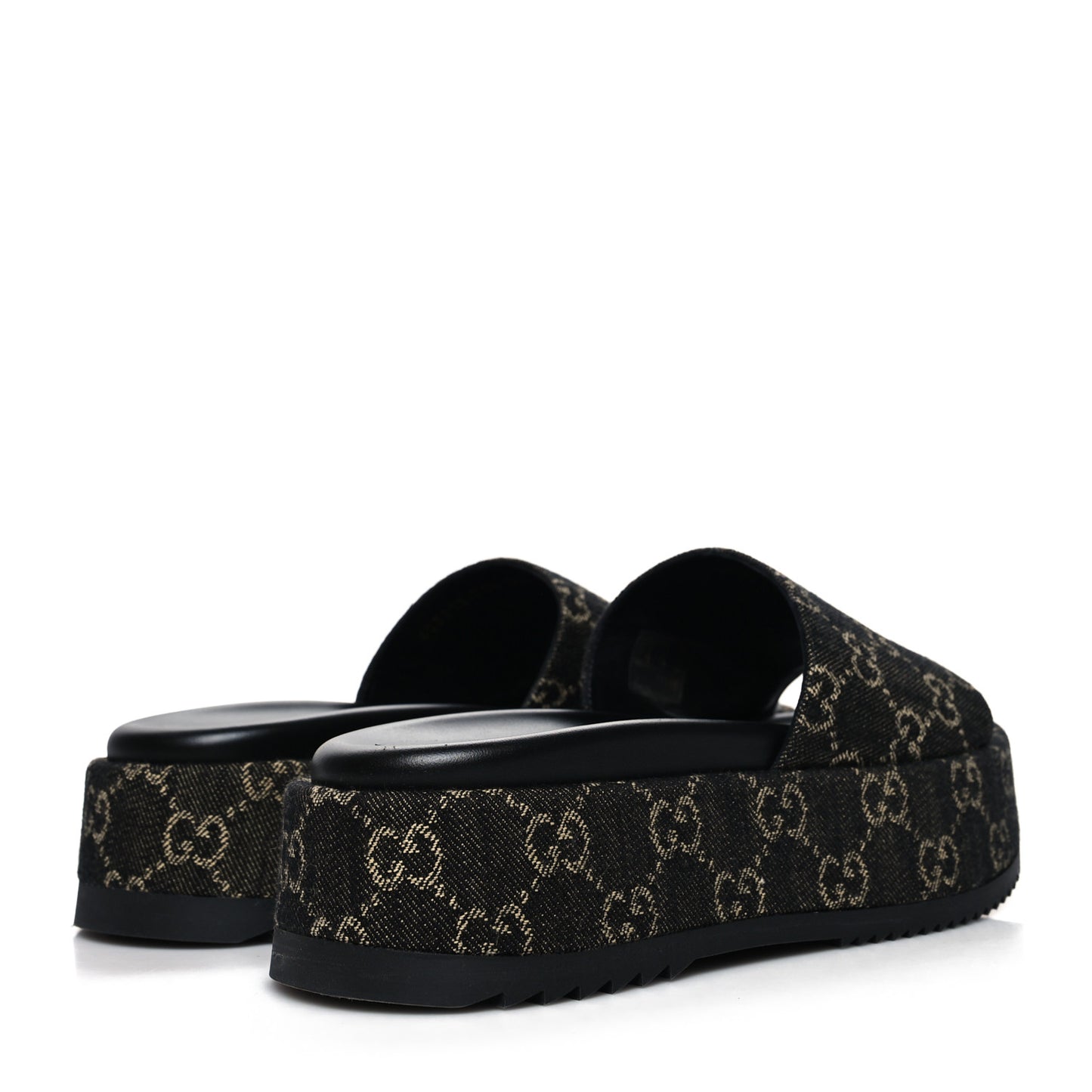 Jacquard Black Denim GG Monogram Angelina Platform 55mm Slide Sandals 38.5 Black Ivory