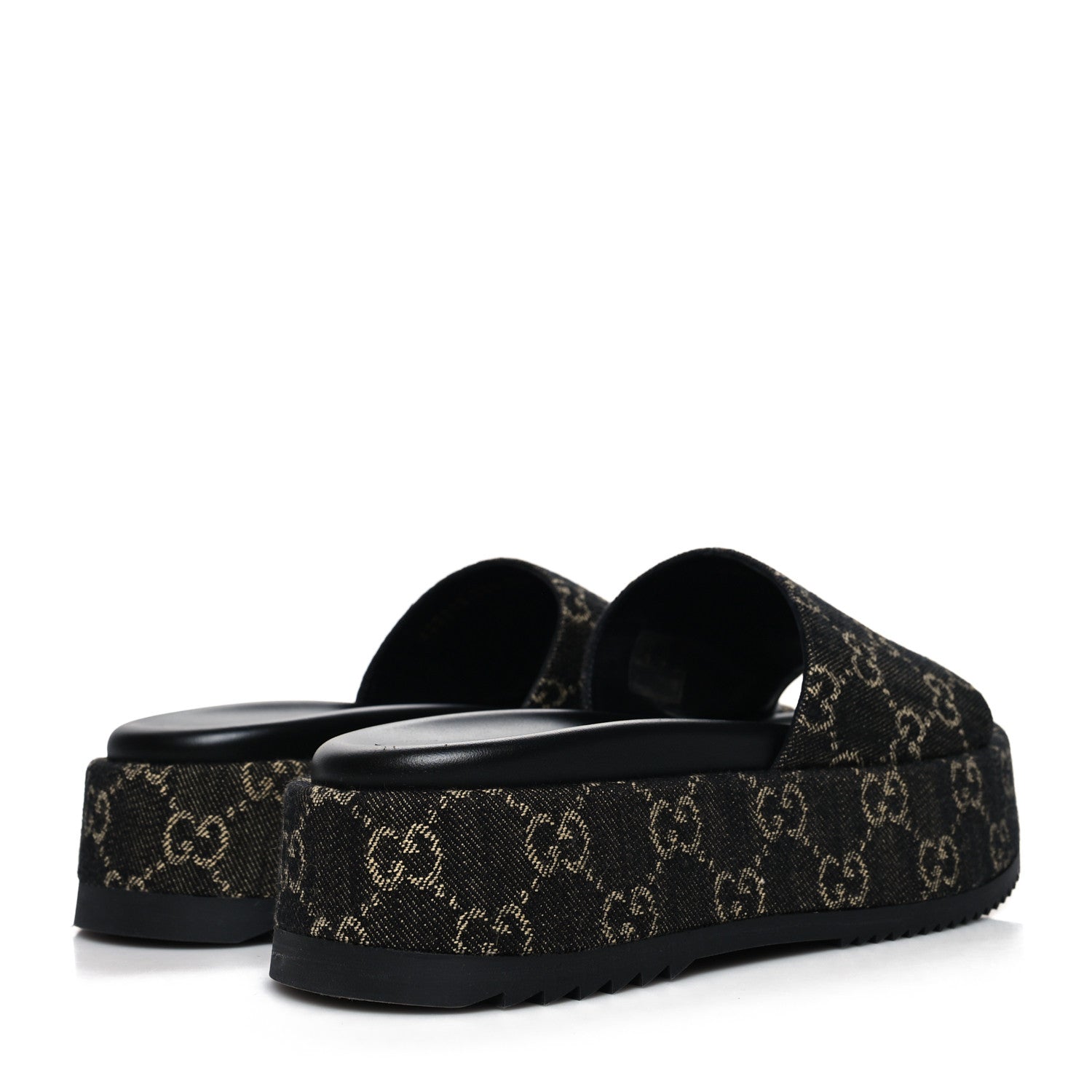 Gucci Jacquard Black Denim GG Monogram Angelina Platform 55mm Slide Sandals 38.5 Black Ivory 4 of 8