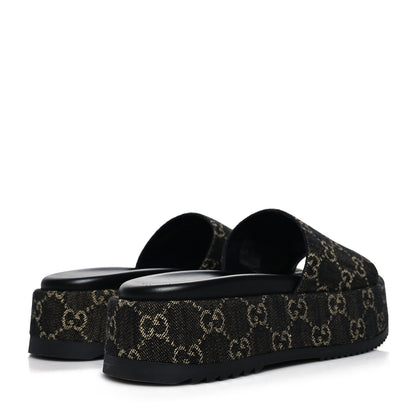 Gucci Jacquard Black Denim GG Monogram Angelina Platform 55mm Slide Sandals 38.5 Black Ivory 4 of 8