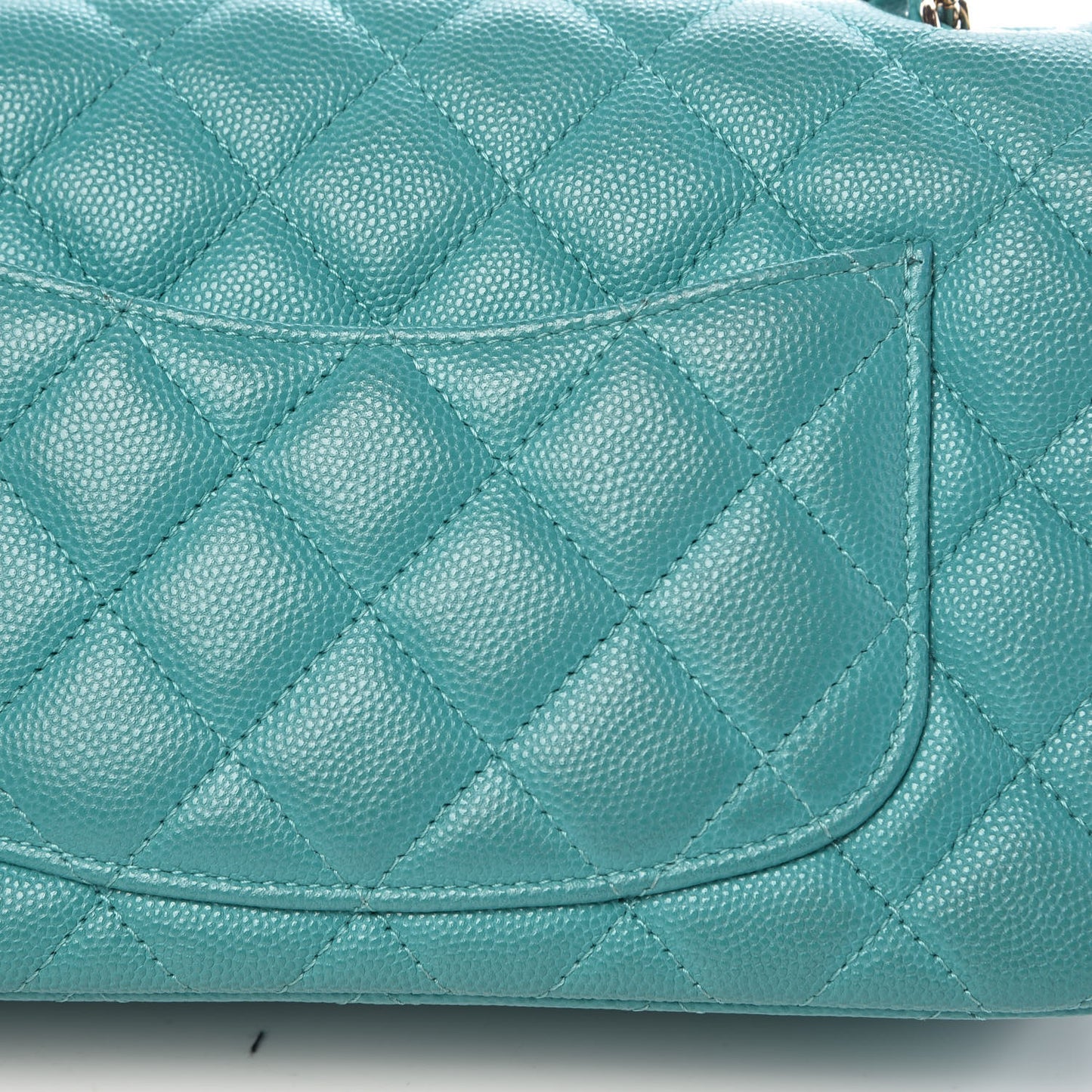 Caviar Quilted Mini Rectangular Flap Turquoise