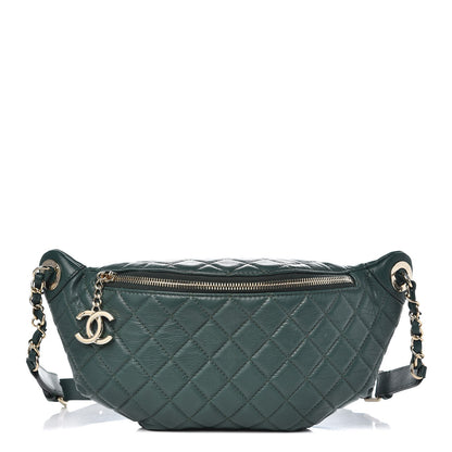 Chanel Calfskin Quilted Banane Waist Bag Fanny Pack Dark Green 1 of 7