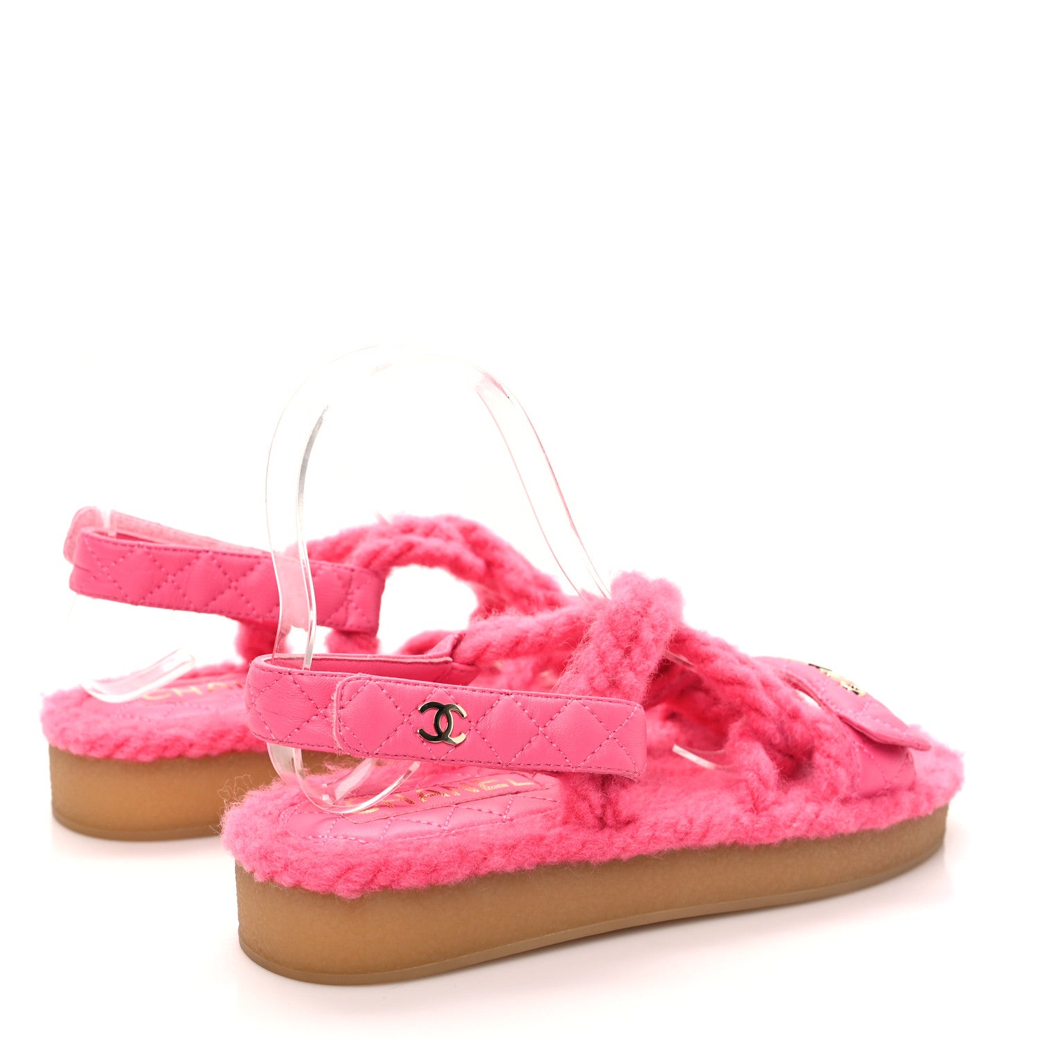 Chanel Cord Lambskin Quilted Logo Sandals 37 Pink 4 of 8