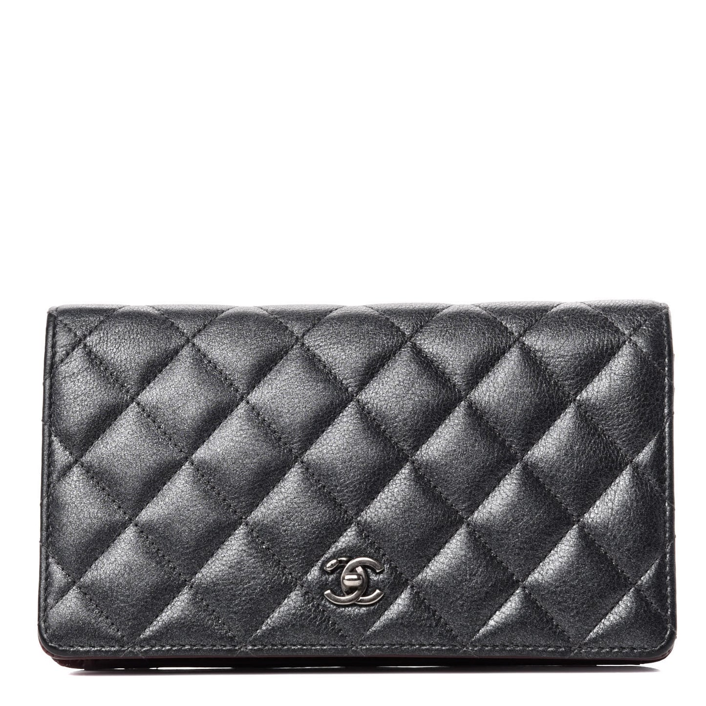 Metallic Calfskin Quilted Yen Wallet Charcoal