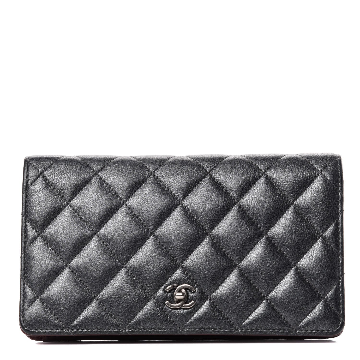 Chanel Metallic Calfskin Quilted Yen Wallet Charcoal 1 of 8