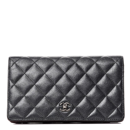 Chanel Metallic Calfskin Quilted Yen Wallet Charcoal 1 of 8