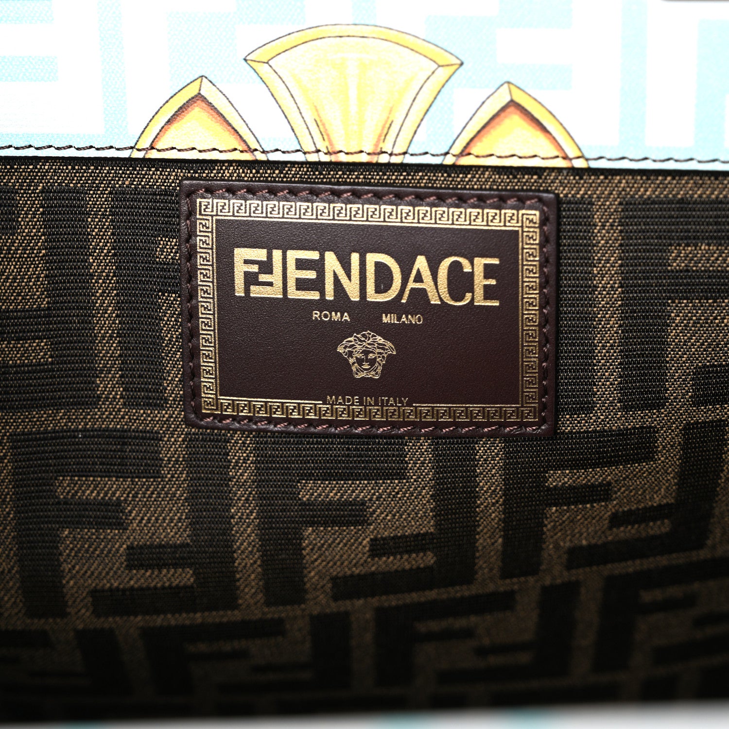Fendi X VERSACE Calfskin Plexiglass Fendace FF Baroque Print Medium Fendi Sunshine Shopper Tote Gold Multicolor 6 of 10
