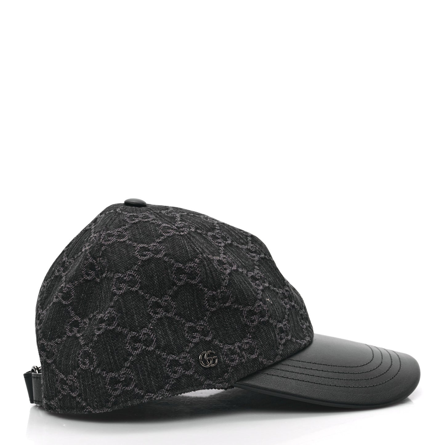 Denim Calfskin GG Monogram Baseball Hat S Black Grey