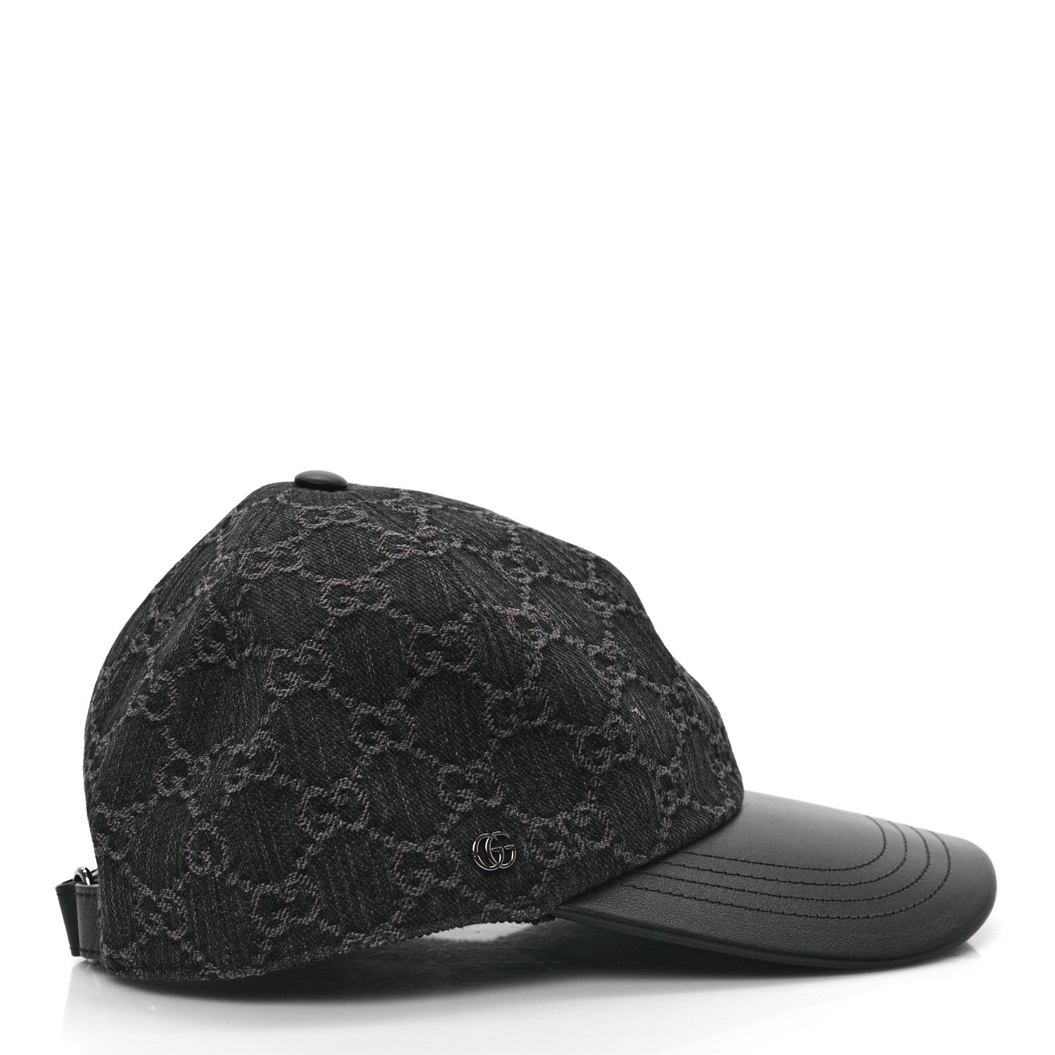 Gucci Denim Calfskin GG Monogram Baseball Hat S Black Grey 6 of 9