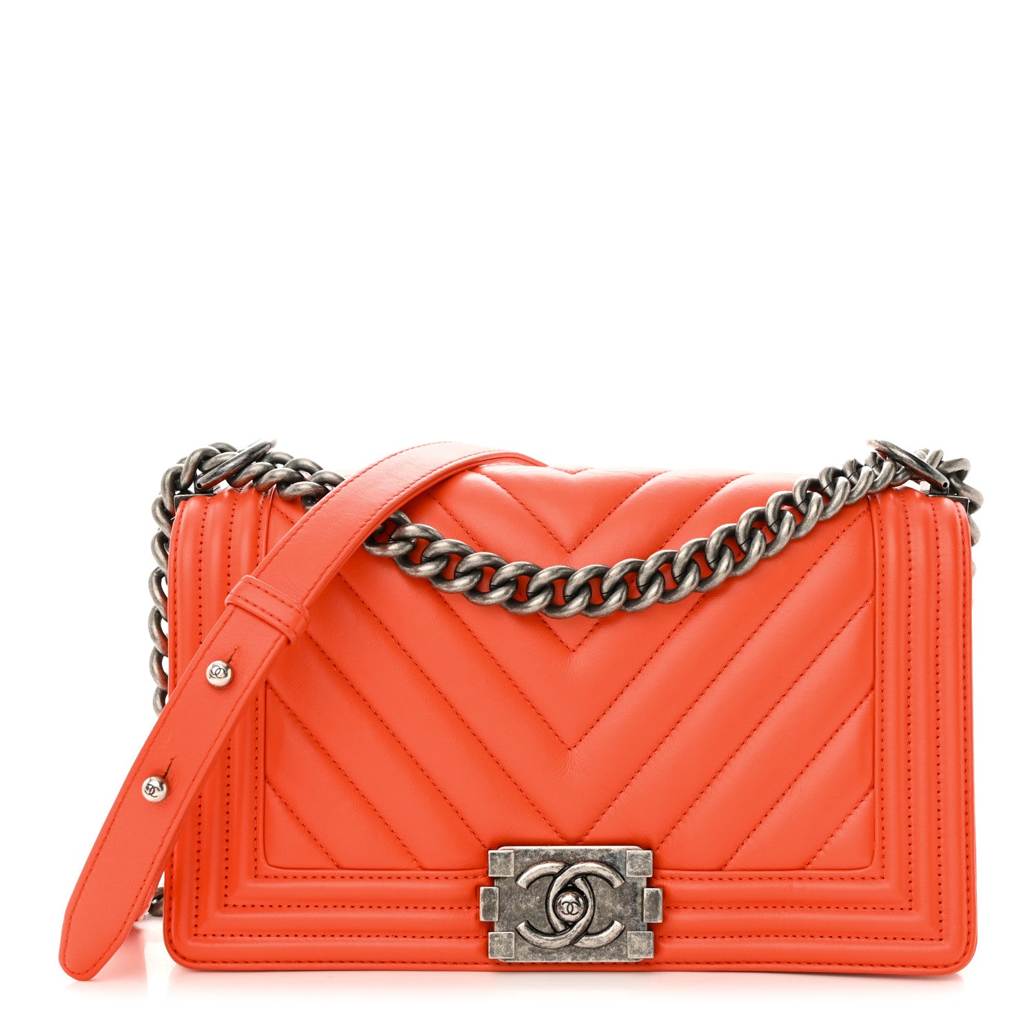 Chanel Calfskin Chevron Quilted Medium Boy Flap Coral 1 of 10