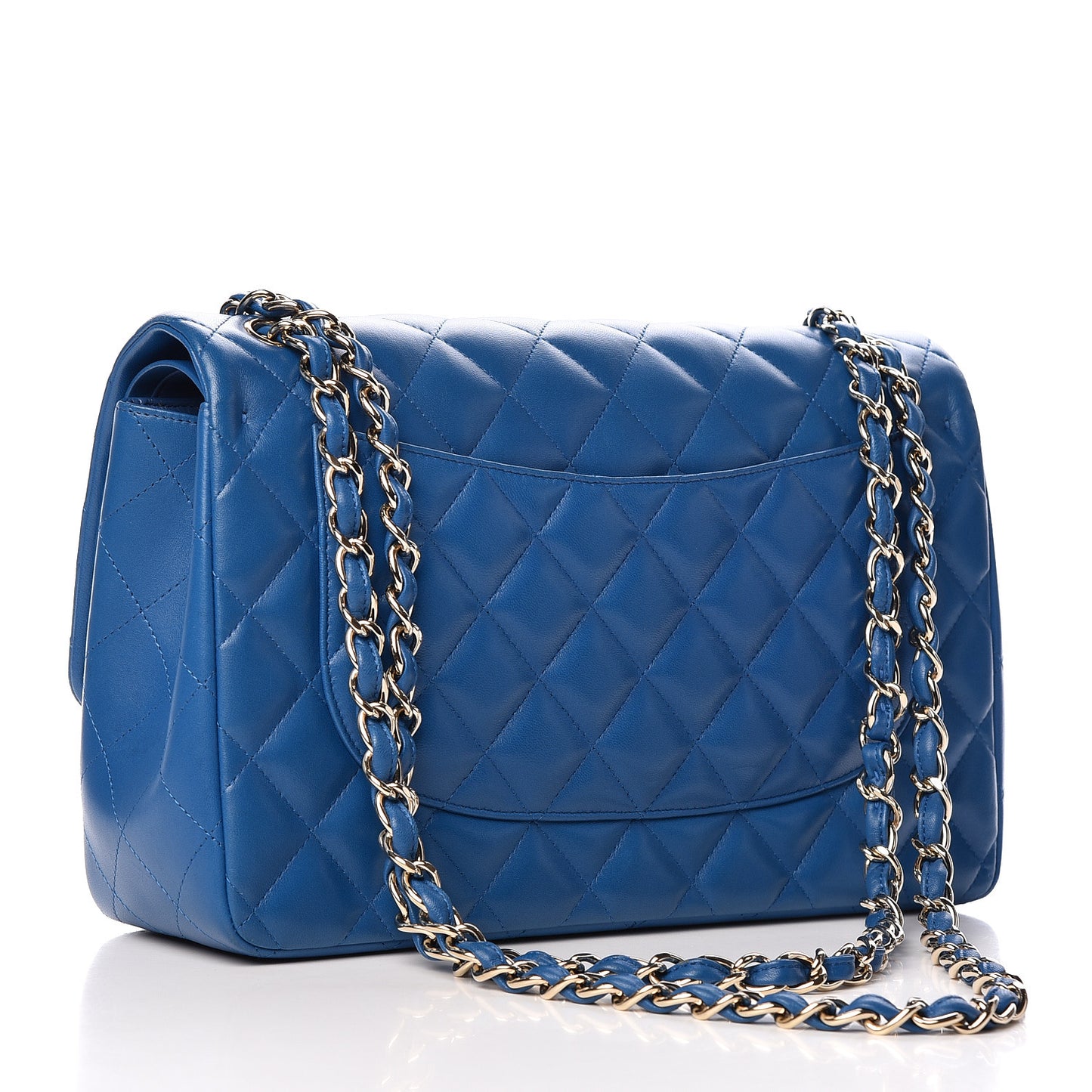 Lambskin Quilted Jumbo Double Flap Blue