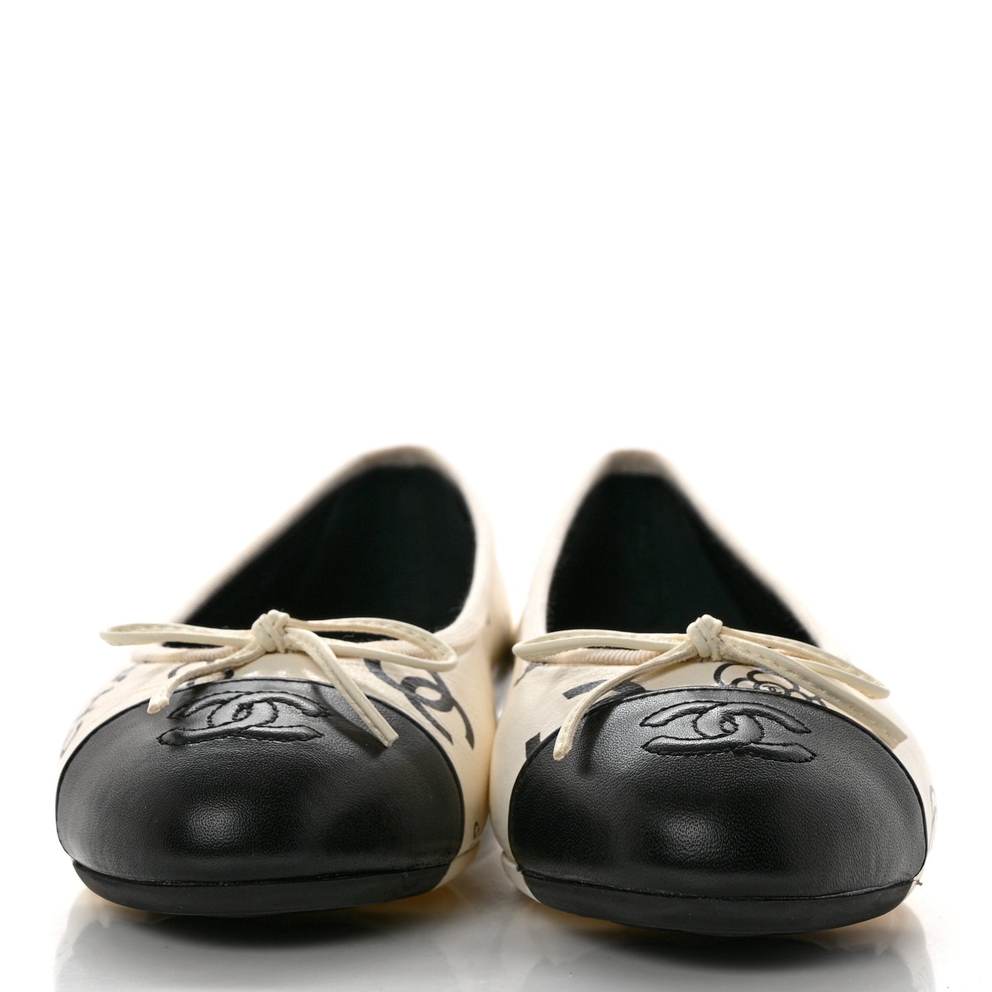 Printed Lambskin Cap Toe CC Ballet Flats 37 White Black