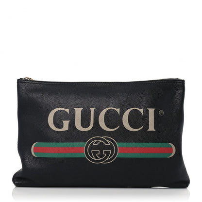 Gucci Pebbled Calfskin Large Logo Portfolio Clutch Black 1 of 12