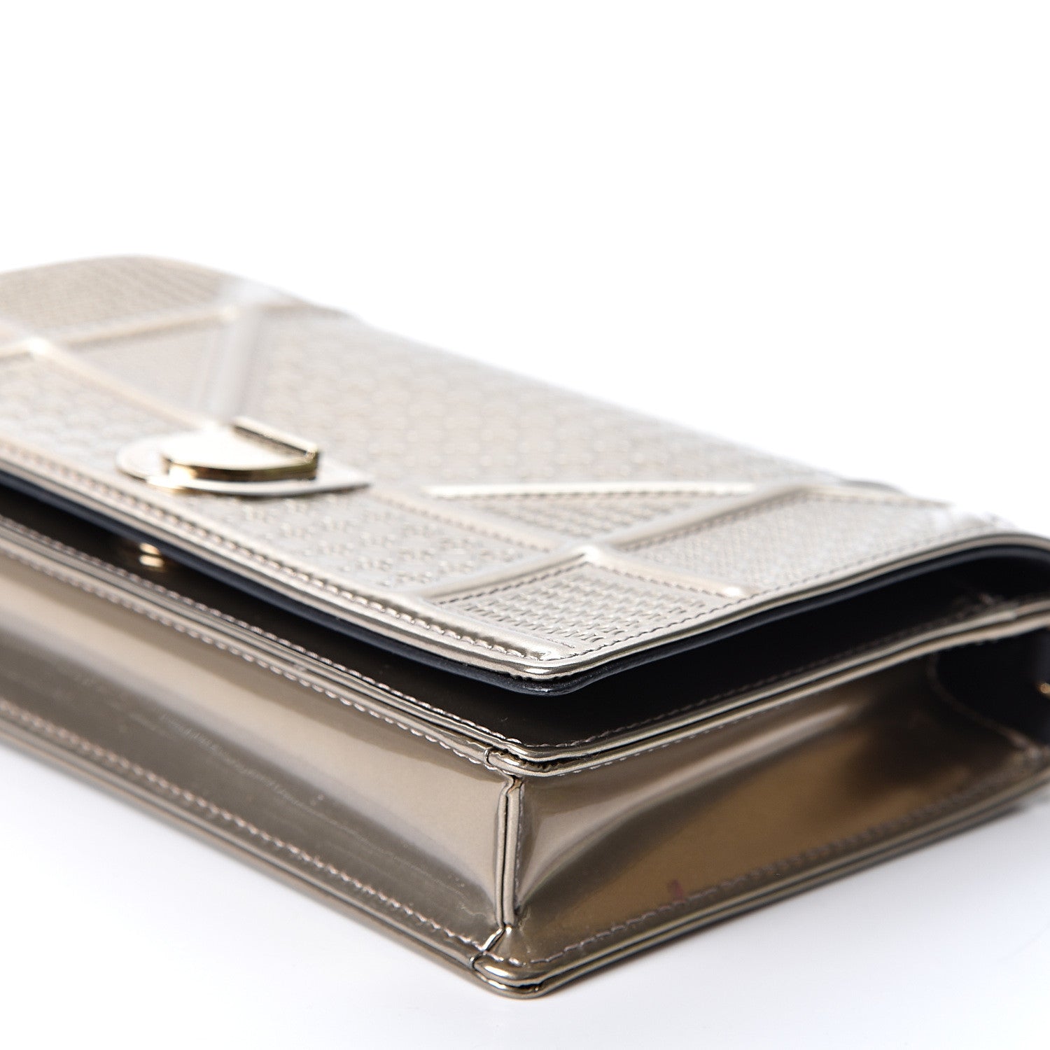 Christian Dior Metallic Patent Micro-Cannage Diorama Wallet on Chain Pouch Gold 9 of 10