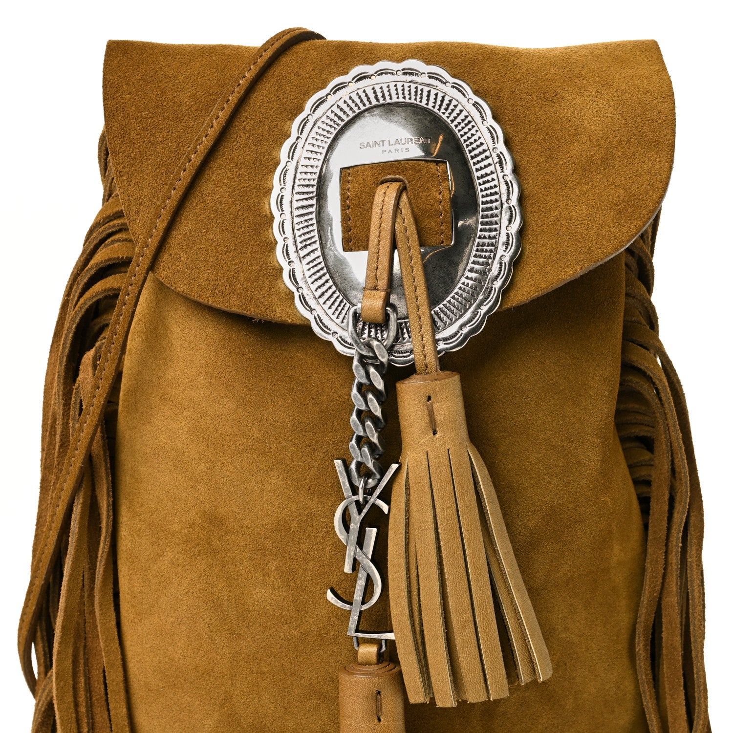 Saint Laurent Suede Fringe Flat Anita Crossbody Bag Camel 8 of 10