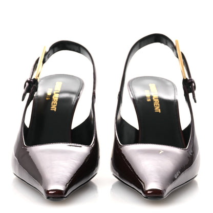 Saint Laurent Glazed Calfskin Lee 75 Slingback Pumps 37 Marron Glace 3 of 13