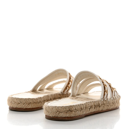 Chanel Lambskin Chain Espadrille Slip On Sandals 38 White 4 of 8