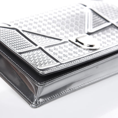 Christian Dior Metallic Patent Micro-Cannage Diorama Wallet on Chain Pouch Silver 8 of 11