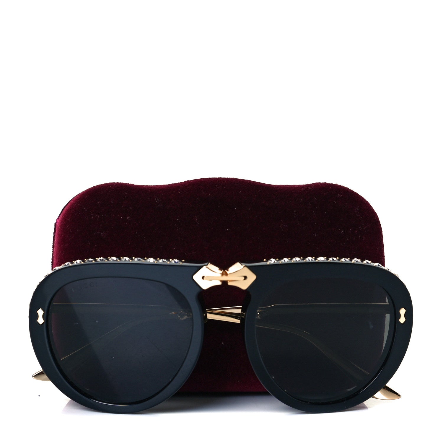 Gucci Acetate Crystal Foldable Aviator Sunglasses GG0307S Black 5 of 5