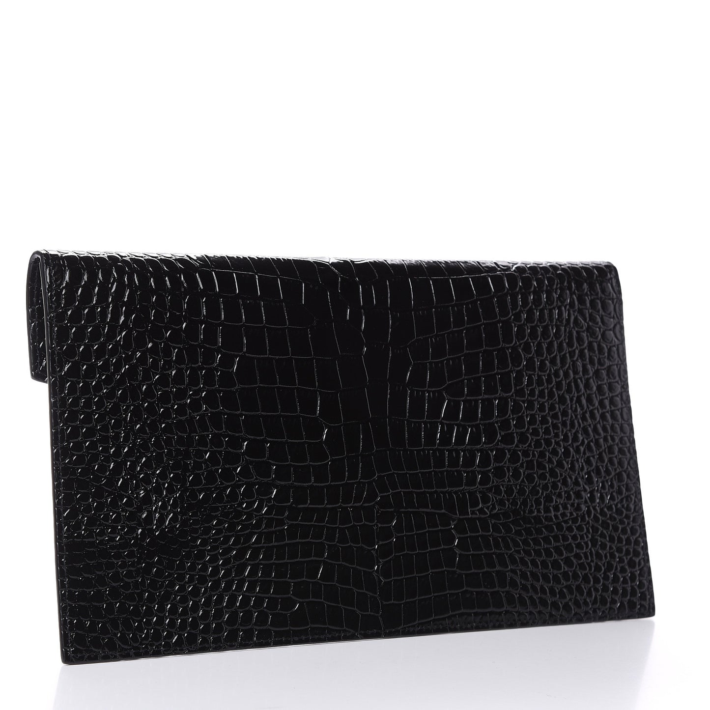 Calfskin Crocodile Embossed Uptown Monogram Clutch Black