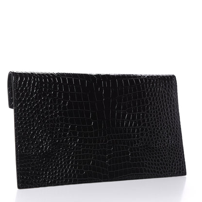 Saint Laurent Calfskin Crocodile Embossed Uptown Monogram Clutch Black 3 of 6