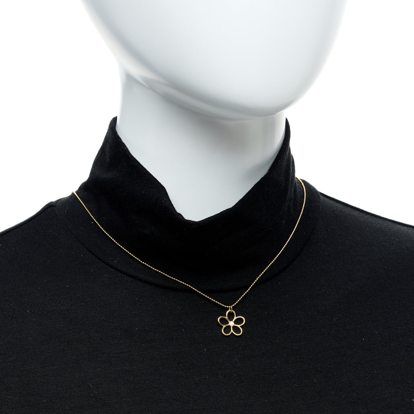 18K Yellow Gold Diamond Open Flower Pendant Necklace