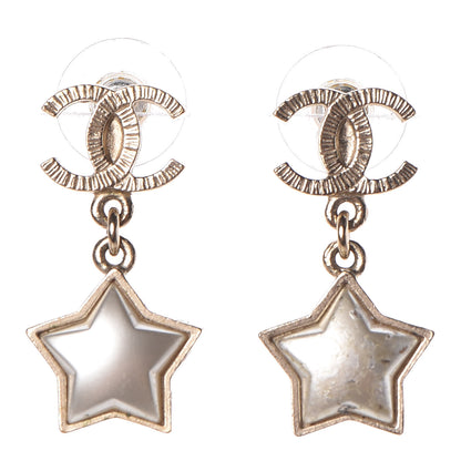 Chanel Metal Resin Pearl Star CC Drop Earrings Gold 1 of 4
