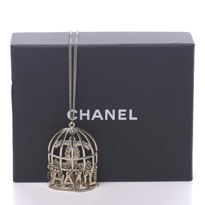 Chanel Metal Crystal Logo Bird Cage Necklace Gold 6 of 6