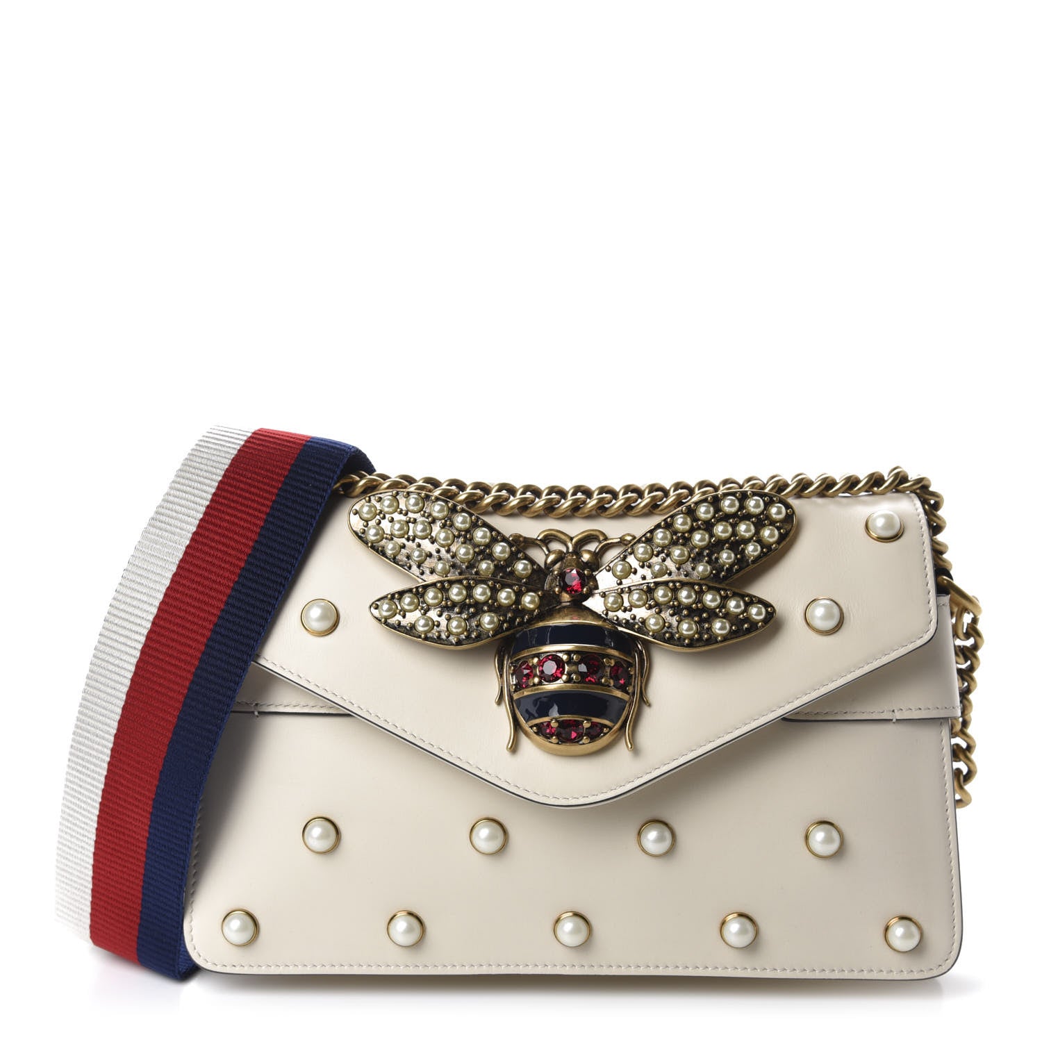 Gucci Nappa Pearl Studded Mini Queen Margaret Broadway Shoulder Bag Mystic White 1 of 11
