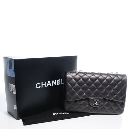 Chanel Lambskin Quilted Jumbo Single Flap Dark Metallic Grey 5 of 9