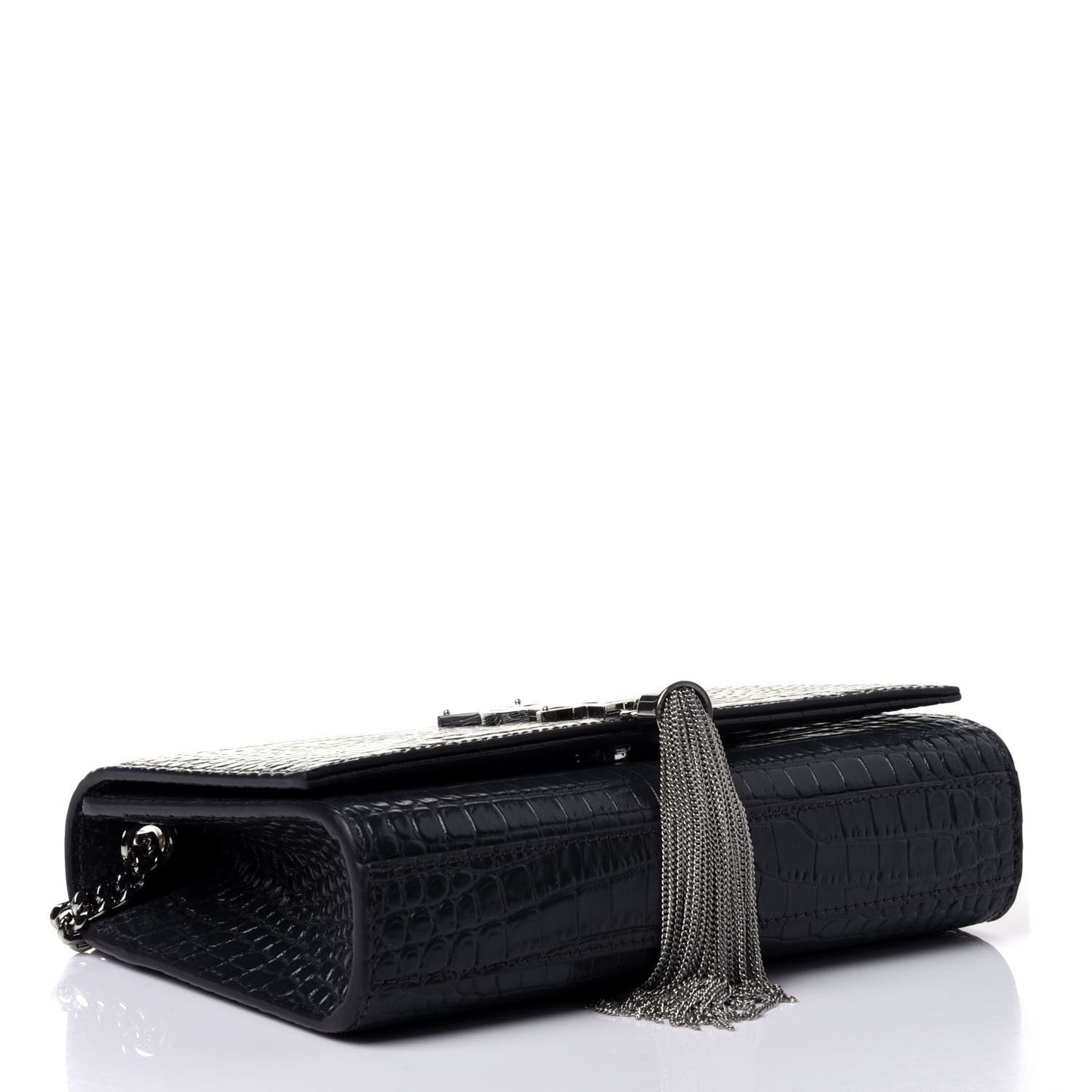 Calfskin Crocodile Embossed Small Classic Monogram Kate Tassel Satchel Smog