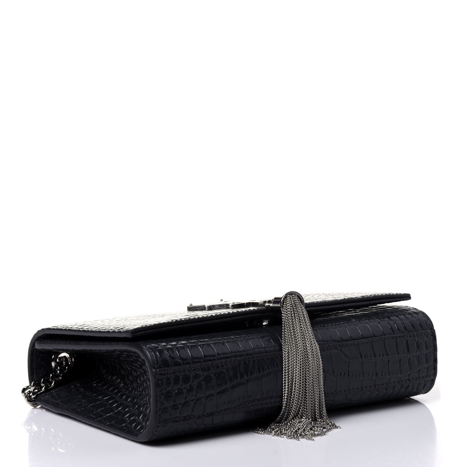 Saint Laurent Calfskin Crocodile Embossed Small Classic Monogram Kate Tassel Satchel Smog 3 of 4