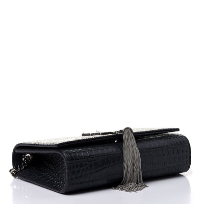 Saint Laurent Calfskin Crocodile Embossed Small Classic Monogram Kate Tassel Satchel Smog 3 of 4