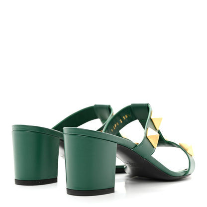 Valentino Garavani Calfskin Roman Stud 60mm Slide Sandals 38.5 Jungle 4 of 9