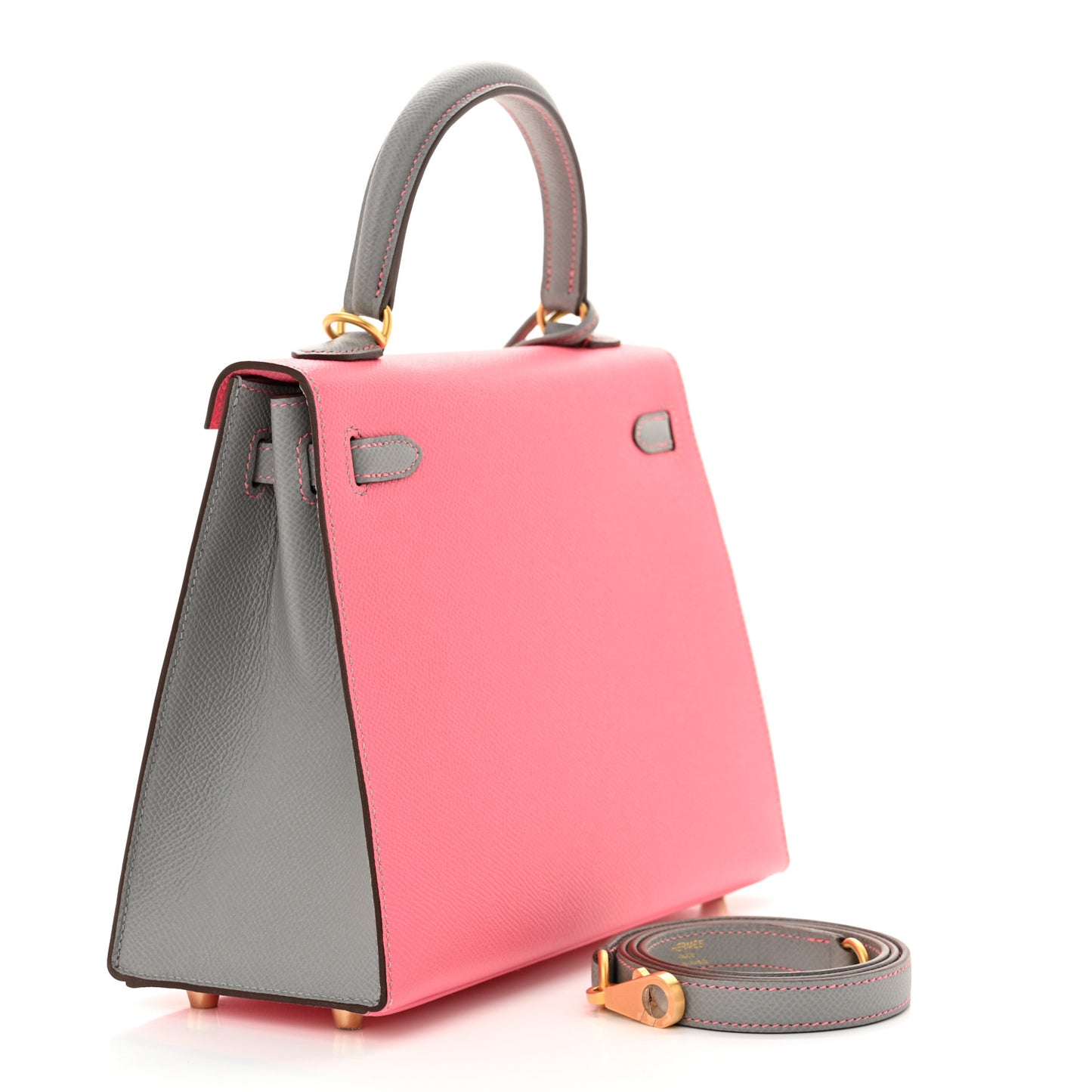 Epsom Bi-Color Horseshoe Kelly Sellier 25 Rose Azalee Gris Mouette