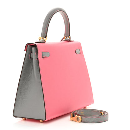 Hermes Epsom Bi-Color Horseshoe Kelly Sellier 25 Rose Azalee Gris Mouette 3 of 11