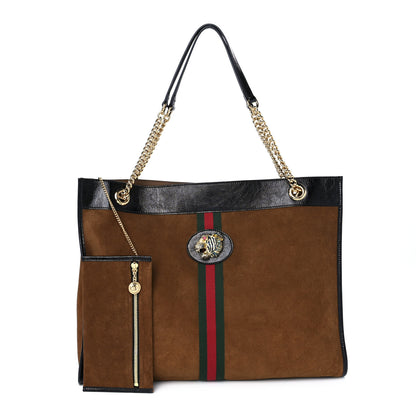 Gucci Suede Patent Large Rajah Chain Tote Nocciola Black 1 of 10