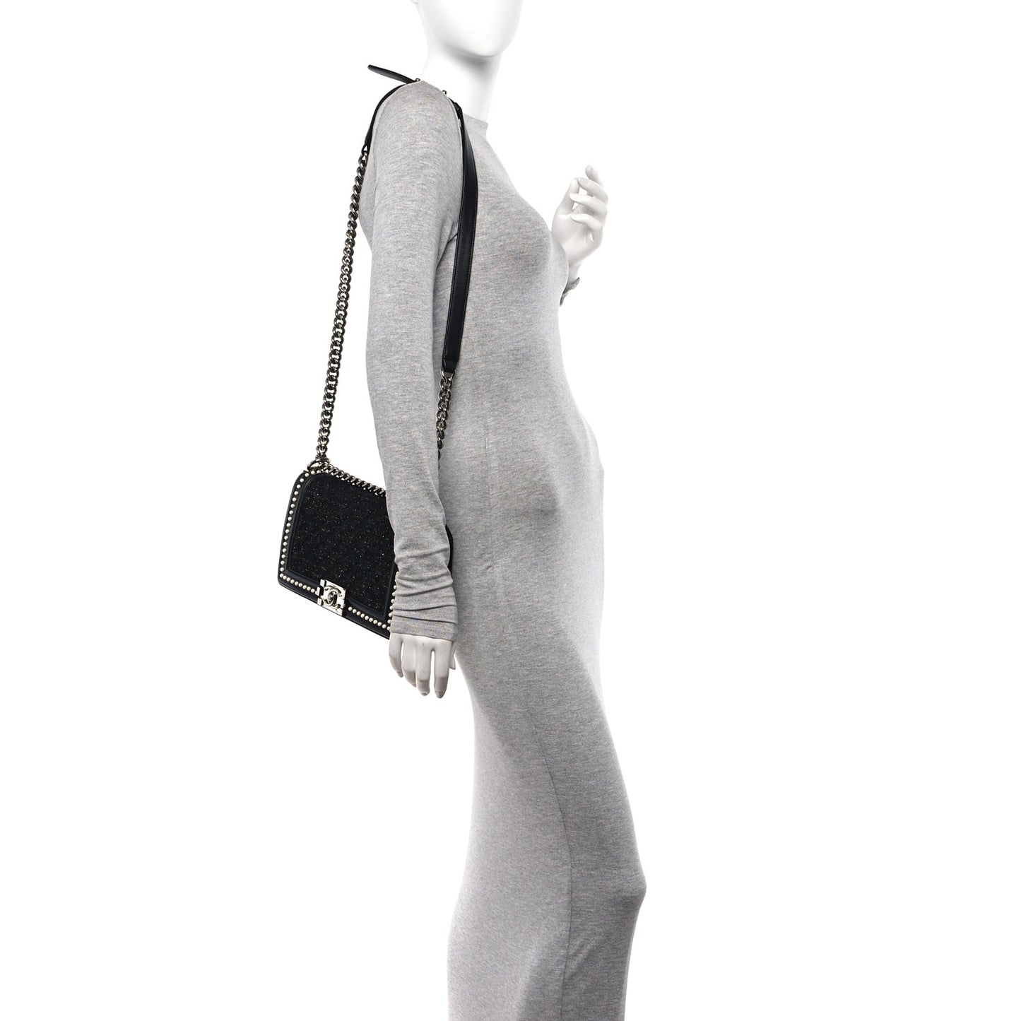 Calfskin Pearl Tweed Medium Boy Flap Black