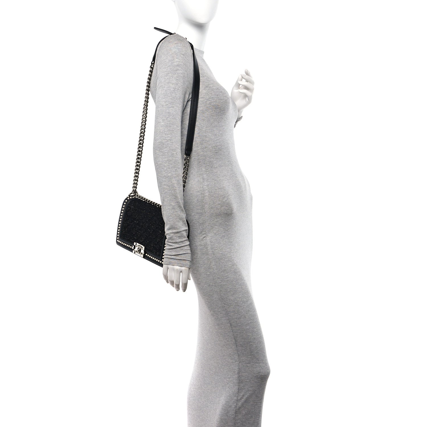 Chanel Calfskin Pearl Tweed Medium Boy Flap Black 2 of 10